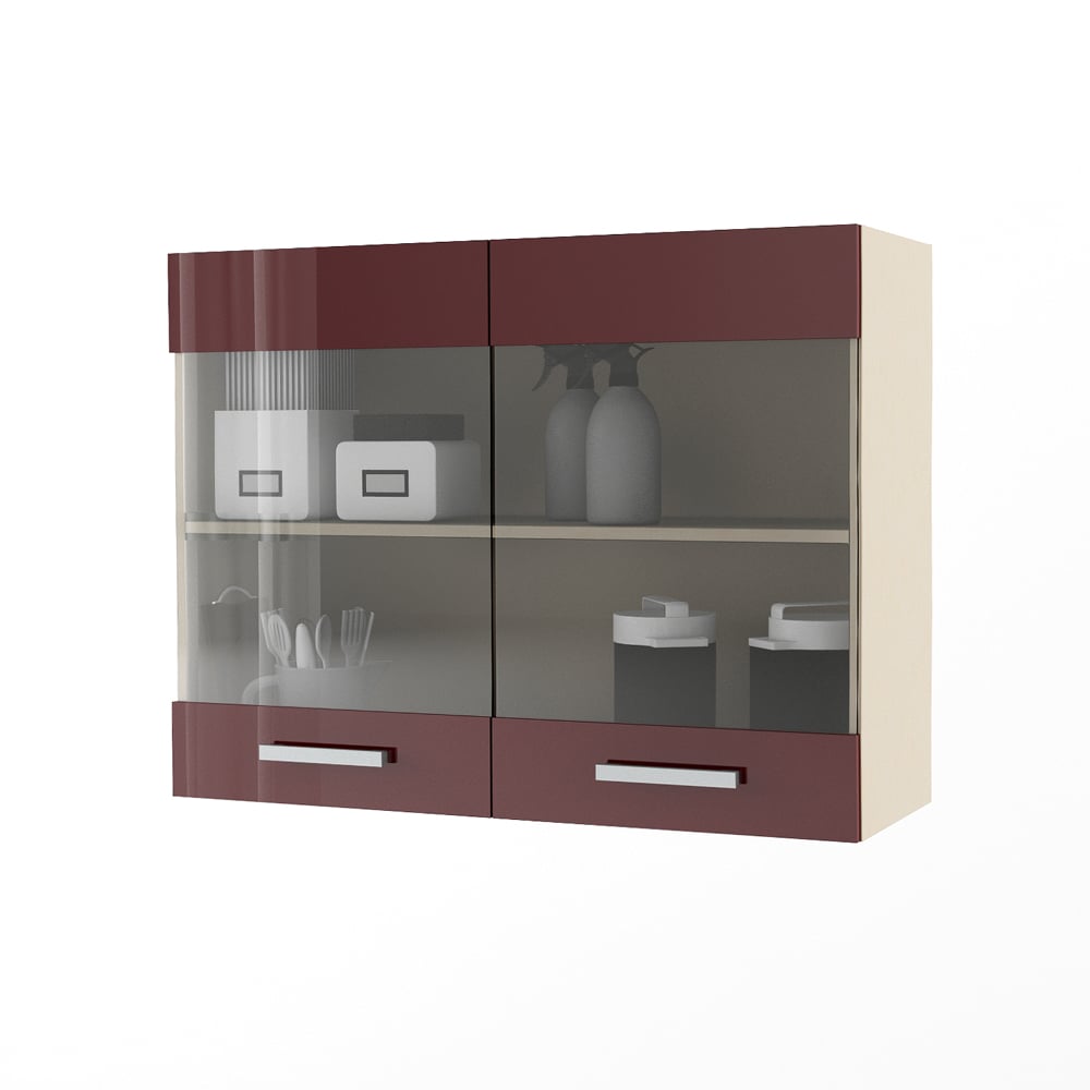 Dulap superior 2 usi cu vitrina STYLE 90, Vizon, MDF Bordo Gloss