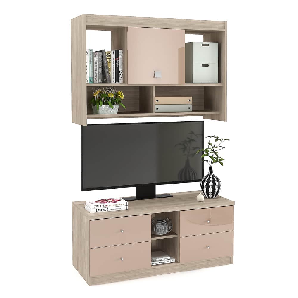 Comoda MODUS 4 sertare si dulap suspendat, Oak, Cappuccino Gloss