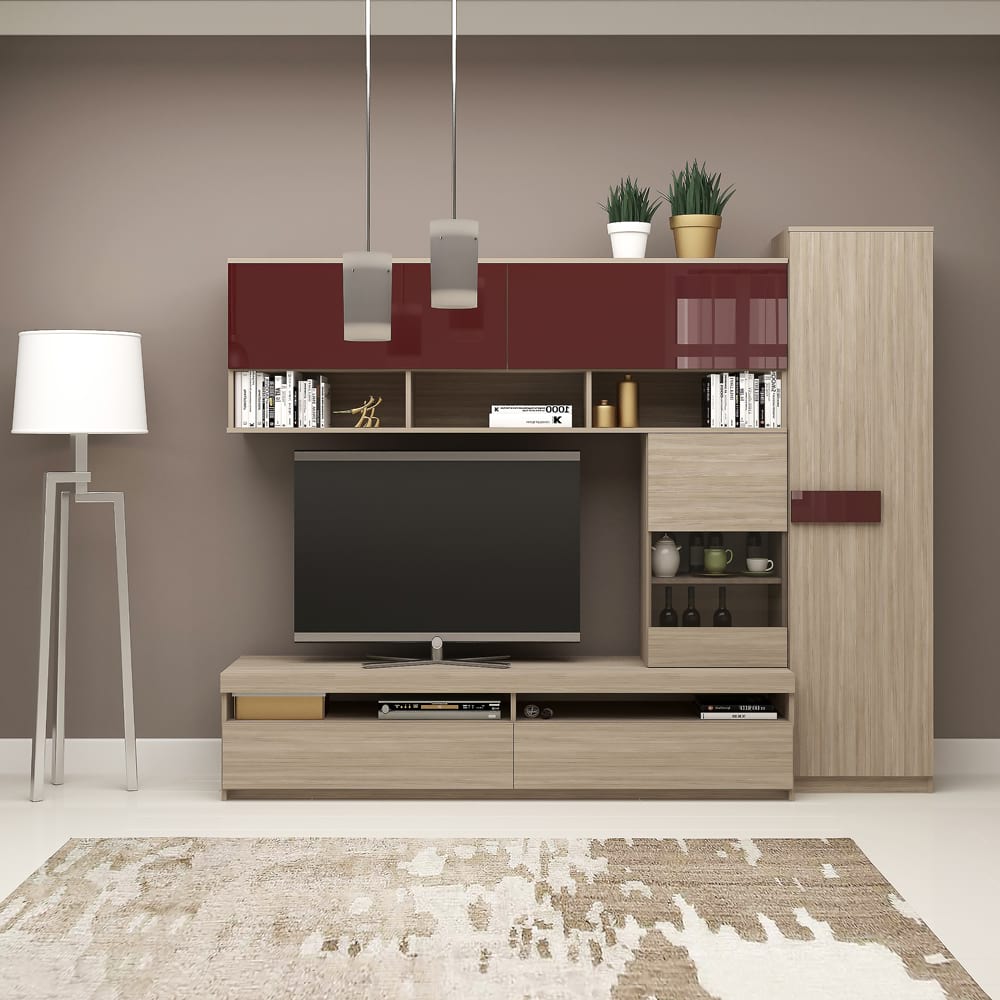 Mobila Living SYSTEM, Compozitie A, 225 Cm, Oak, MDF Bordo Gloss