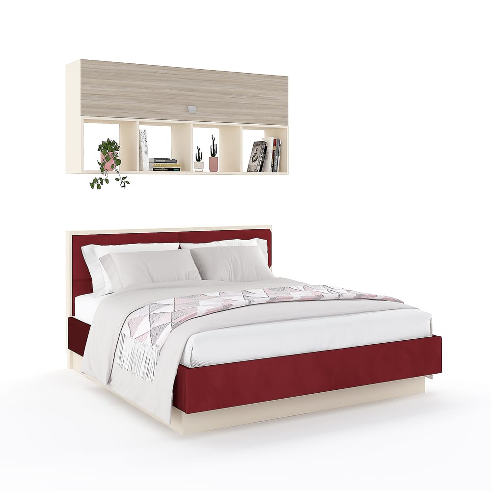 Pat PRIMAVERA 140×200, elemente tapitate, pont, Vizon, Oak, catifea Bordo 140X200