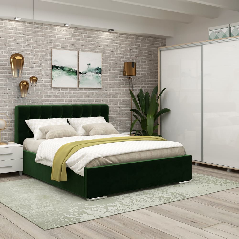 Tamos Dormitor matera, configuratia mat3, sonoma, alb gloss, catifea verde