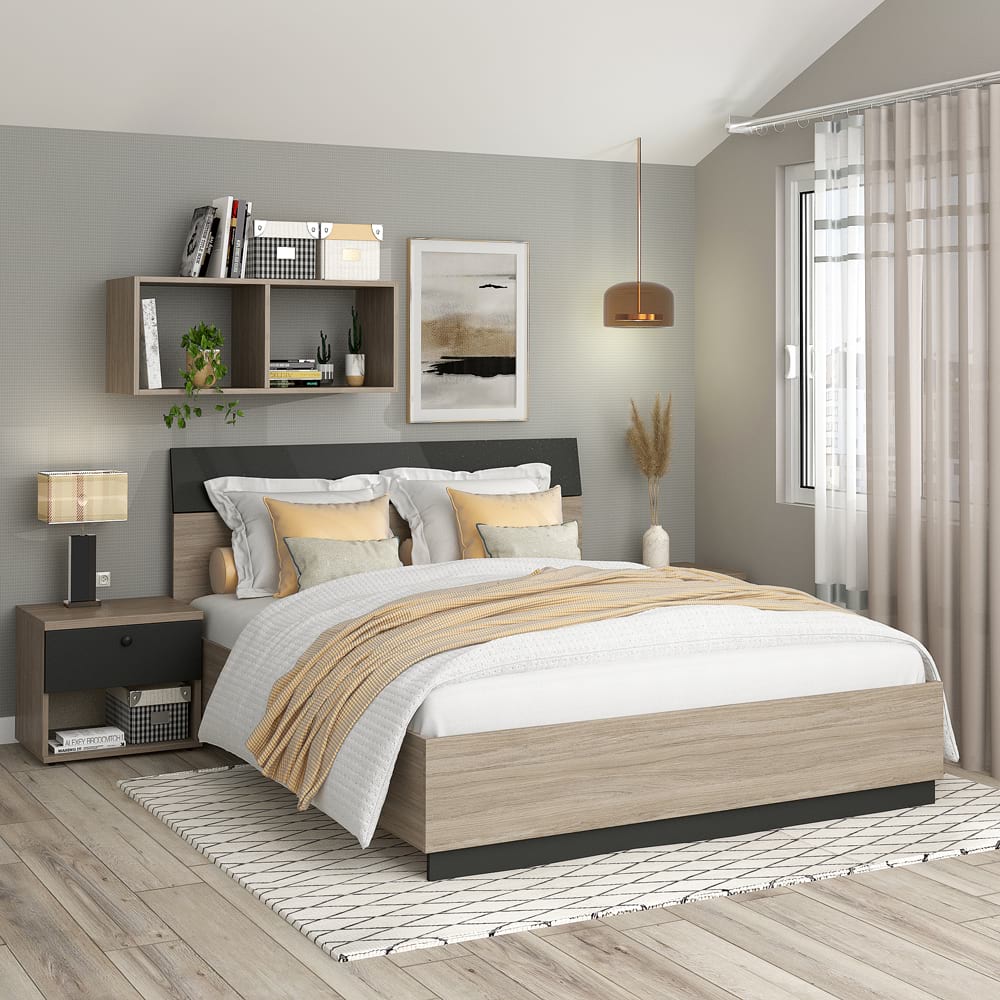 Pat matrimonial AMBRO, 140x200, Oak, Antracit