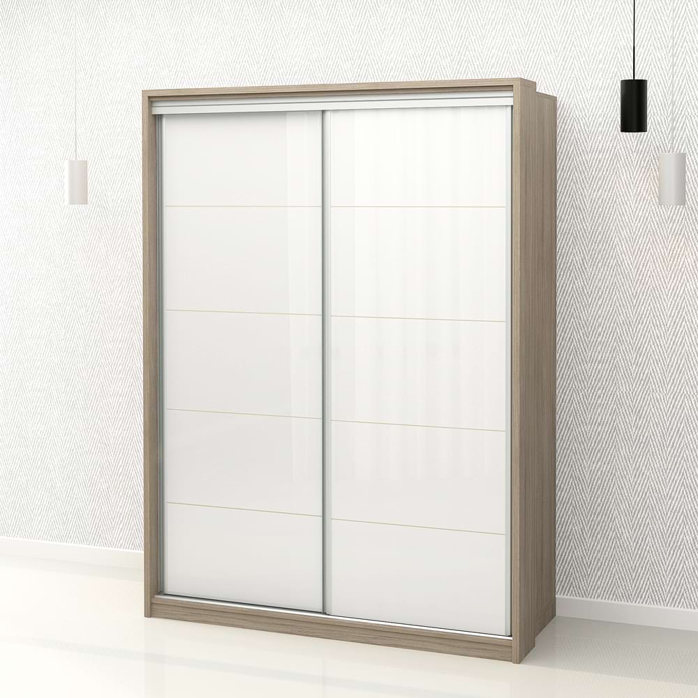 Dulap haine usi culisante primavera 155, h205, oak, alb gloss