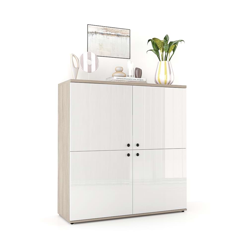 Comoda living CUBO 120, 4U, Clasic, Oak, Alb Gloss