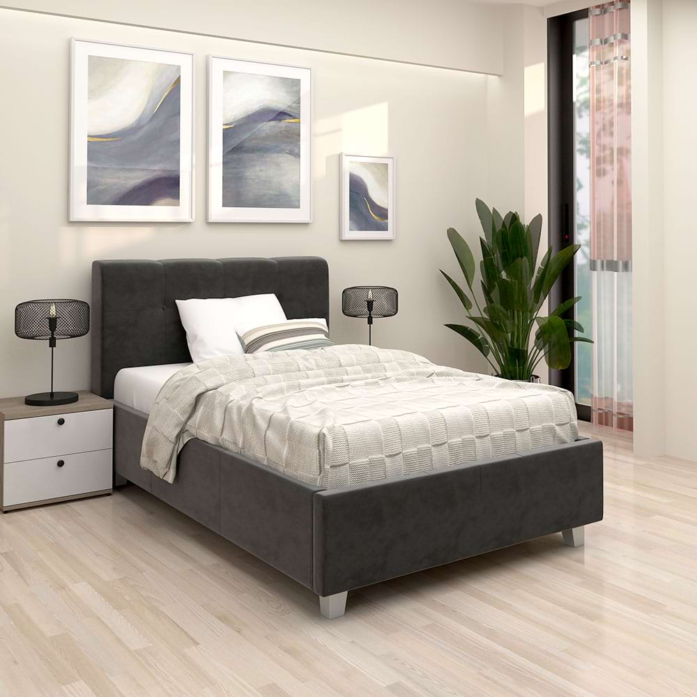 Pat tapitat de o persoana ARISA, 120x200, suport saltea, catifea Gri