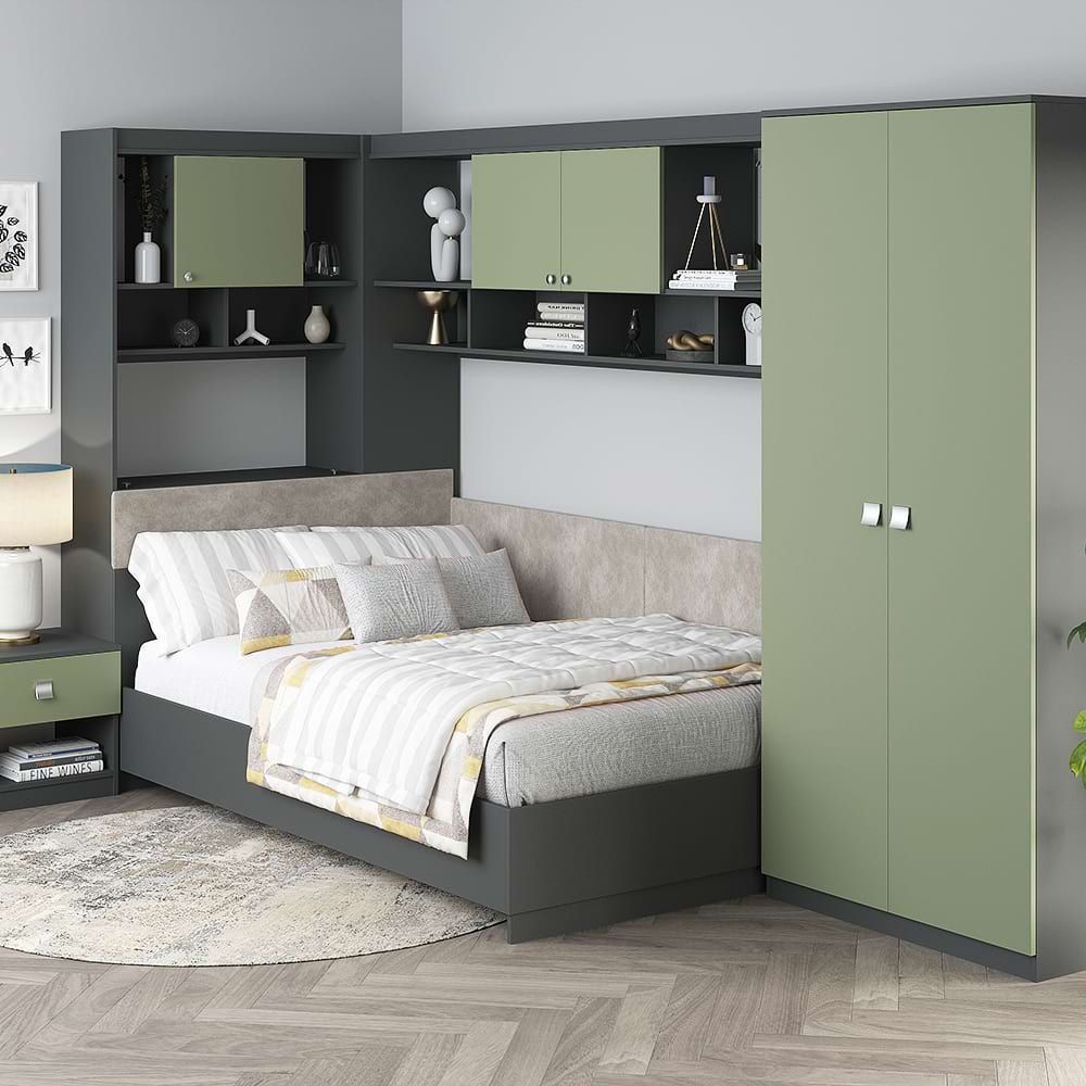 Dormitor colt ALESSIO 3, tablie pat tapitata, Antracit, Pesto