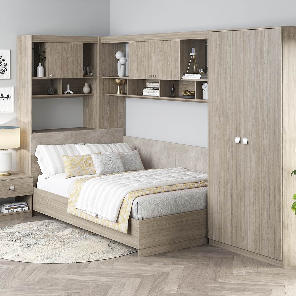 Dormitor colt ALESSIO 3, tablie pat tapitata, Oak