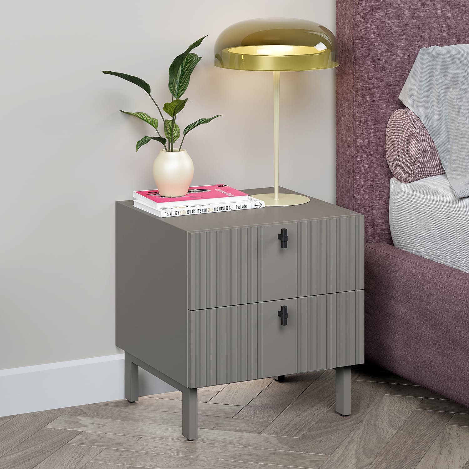 Noptiera MATERA 45, 2 sertare, Gri Piatra, MDF GP vopsit mat