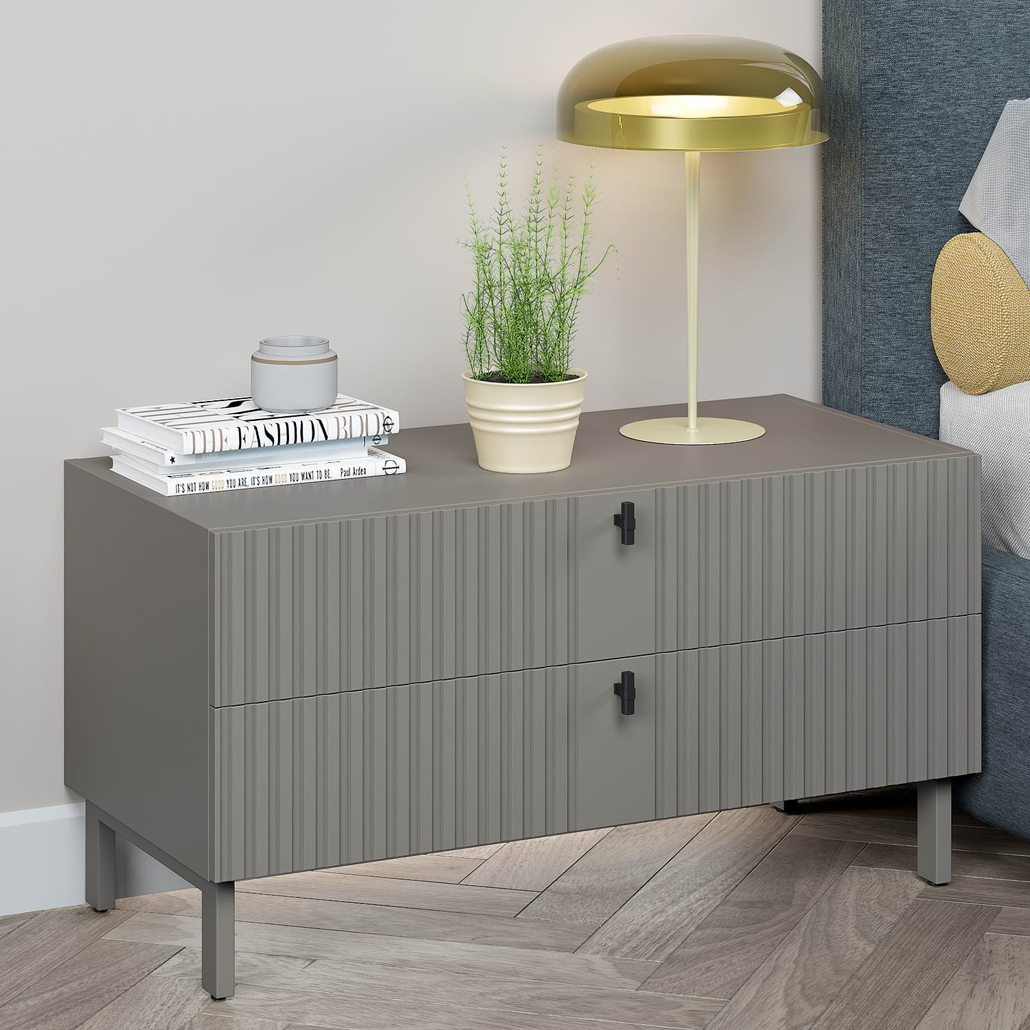 Noptiera MATERA 90, 2 sertare, Gri Piatra, MDF GP vopsit mat