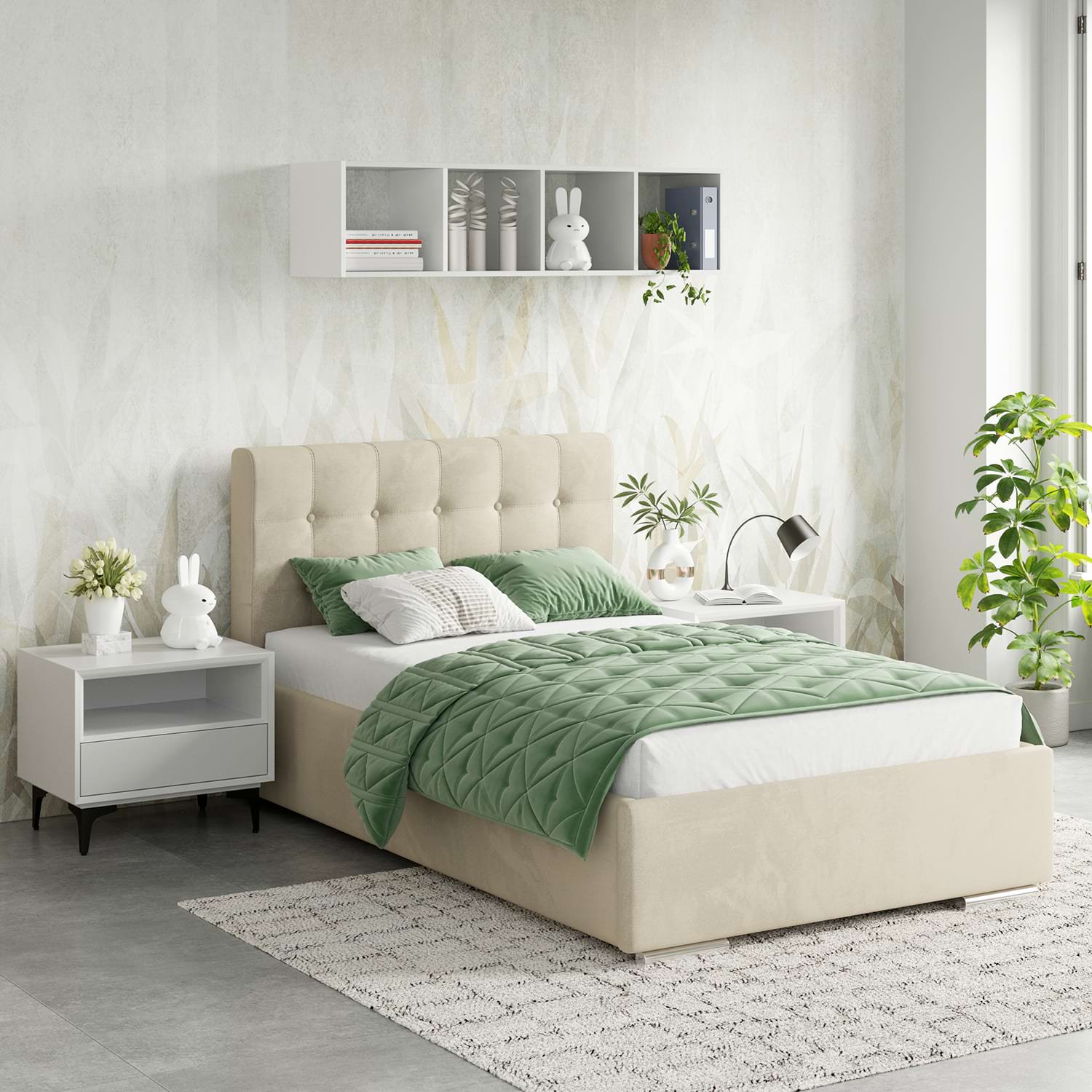 Pat tapitat copii GEORGIA Clasic, 90x200, H107, somiera, Catifea Bej