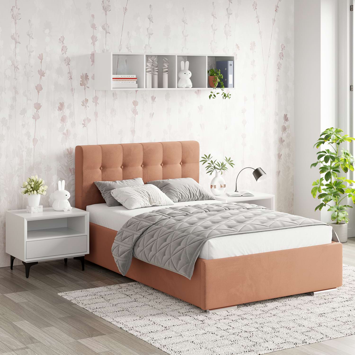 Pat tapitat de o persoana GEORGIA Clasic, 120x200, H107, somiera, Catifea Roz