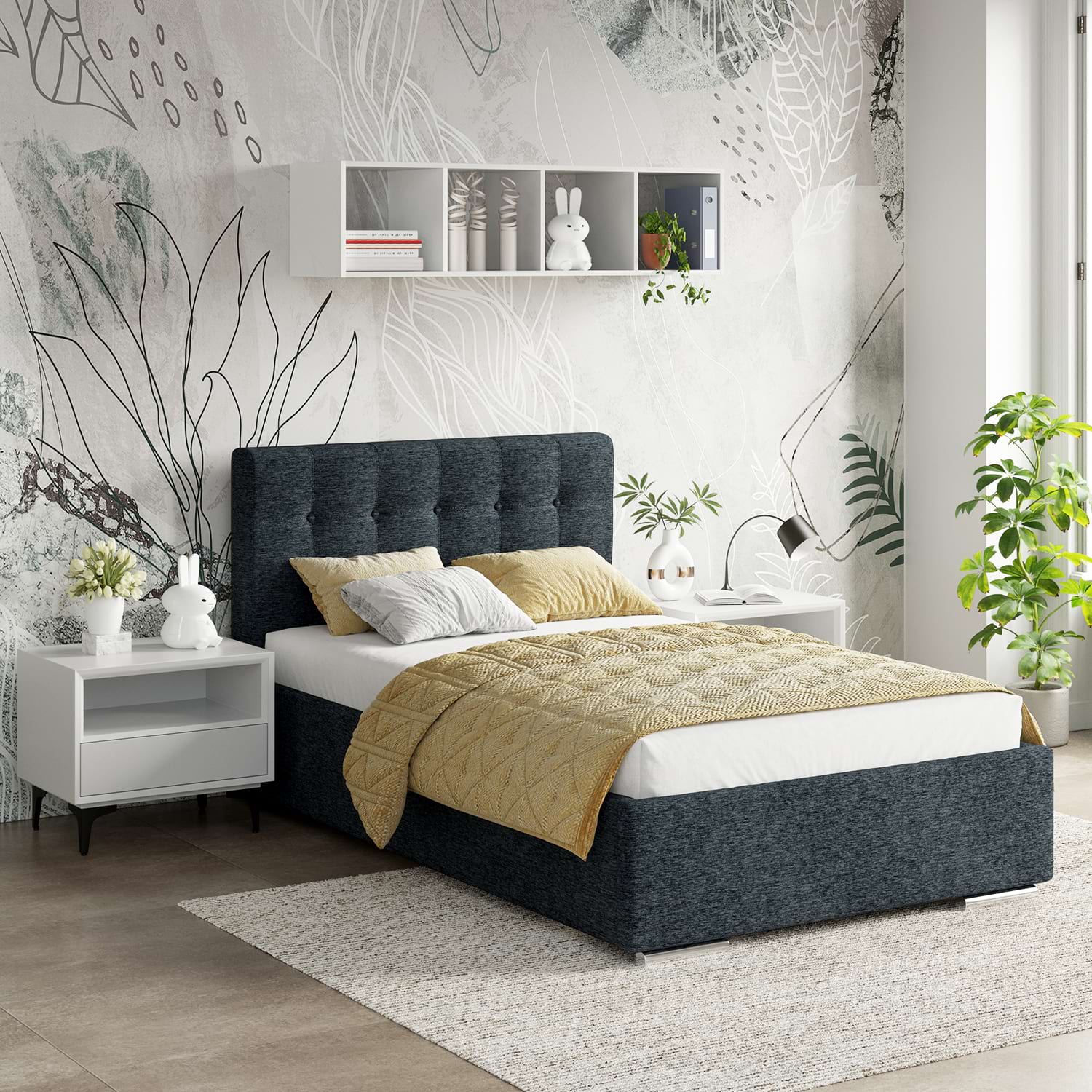 Pat tapitat de o persoana GEORGIA Clasic, 120x200, H107, somiera, Stofa Albastru V76