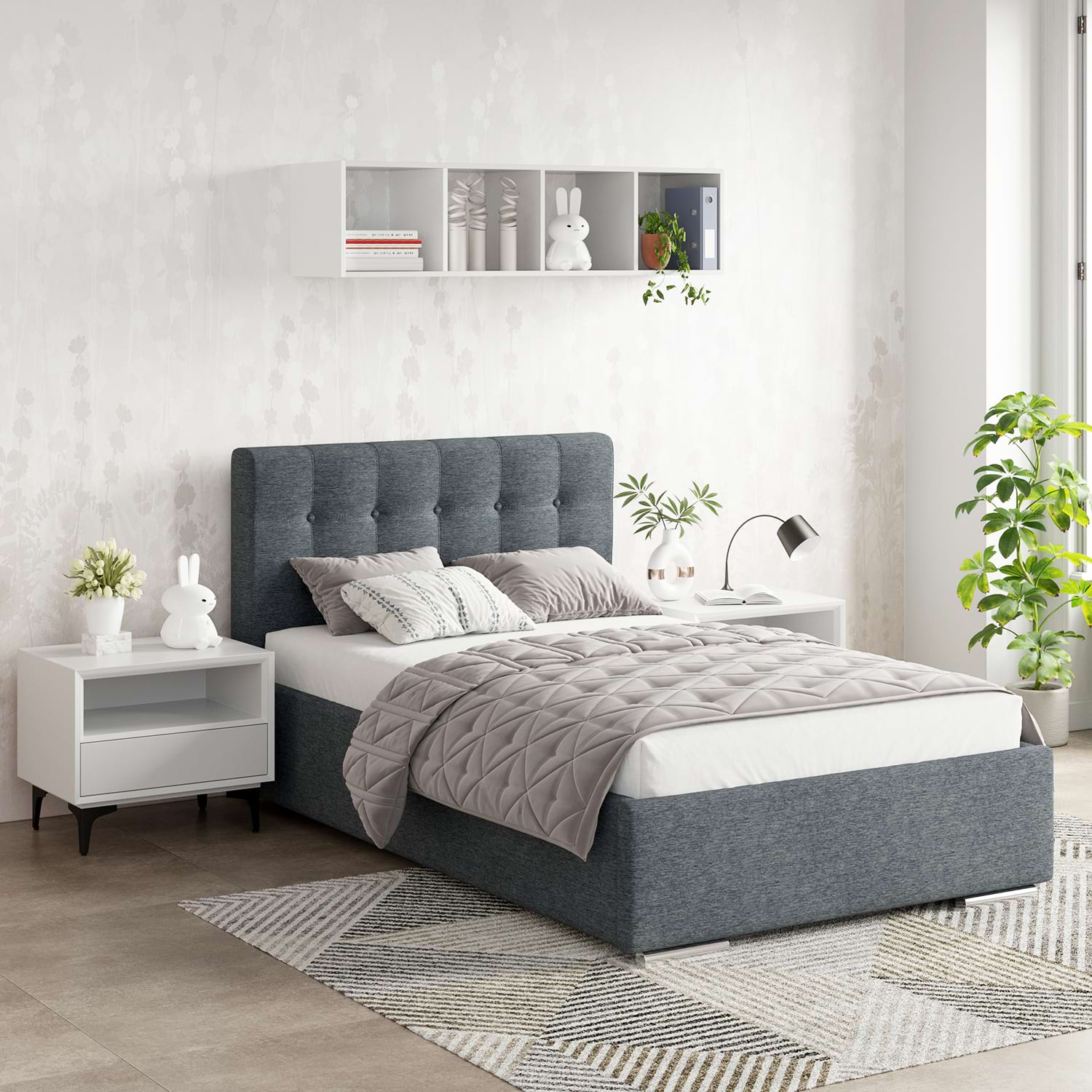 Pat tapitat de o persoana GEORGIA Clasic, 120x200, H107, somiera, Stofa Albastru V73