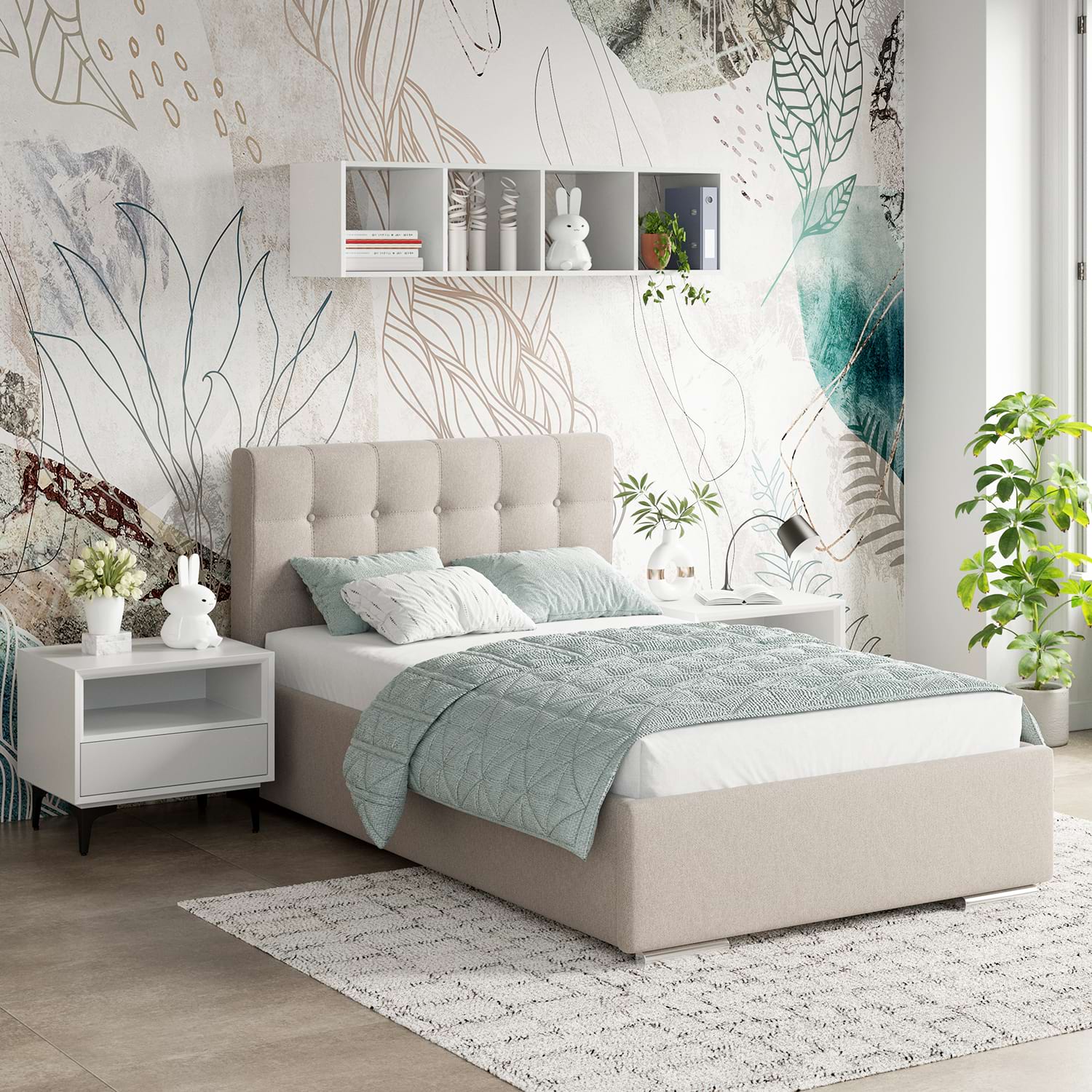 Pat tapitat copii GEORGIA Clasic, 90x200, H107, somiera, Stofa Grej