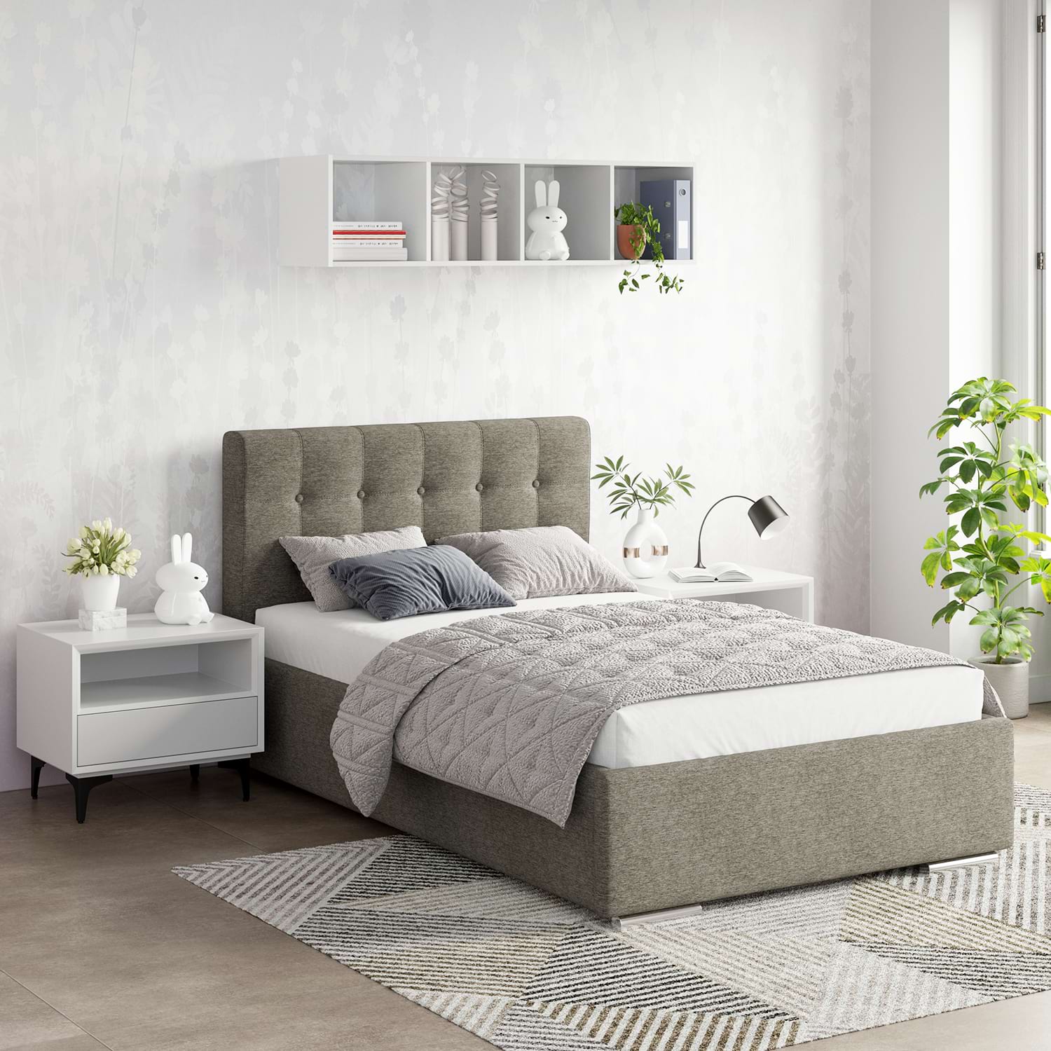 Pat tapitat de o persoana GEORGIA Clasic, 120x200, H107, somiera, Stofa Maro Kaki V24