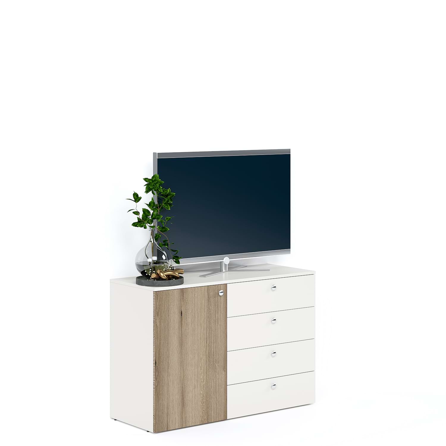 Comoda ARONA 105, A42, H74, 1U4S, Alb Portelan, Stejar
