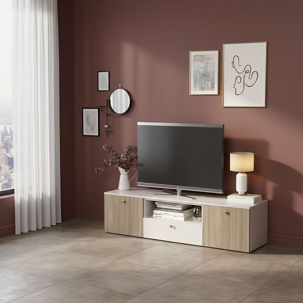 Comoda ARONA 150, A42, H39, 2U1S, Alb Portelan, Oak
