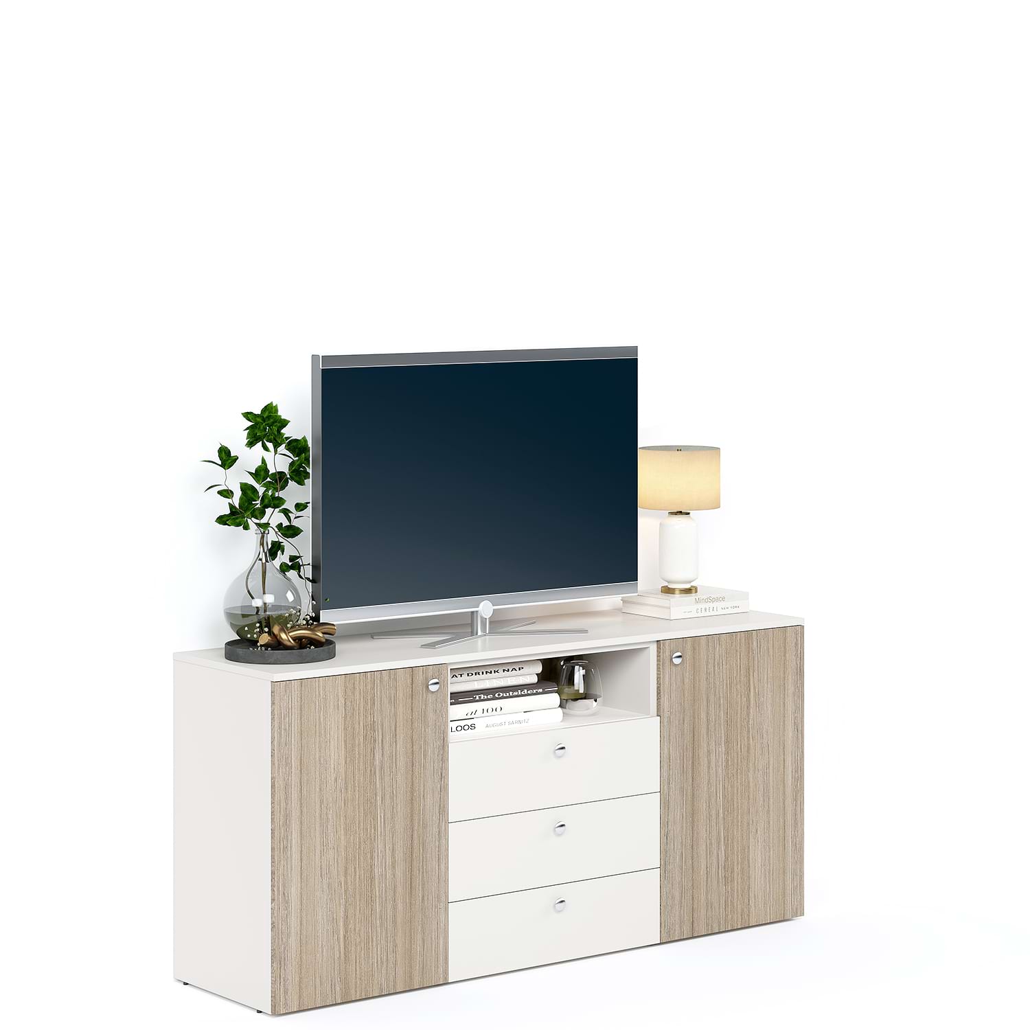Comoda ARONA 150, A42, H74, 2U3S, Alb Portelan, Oak