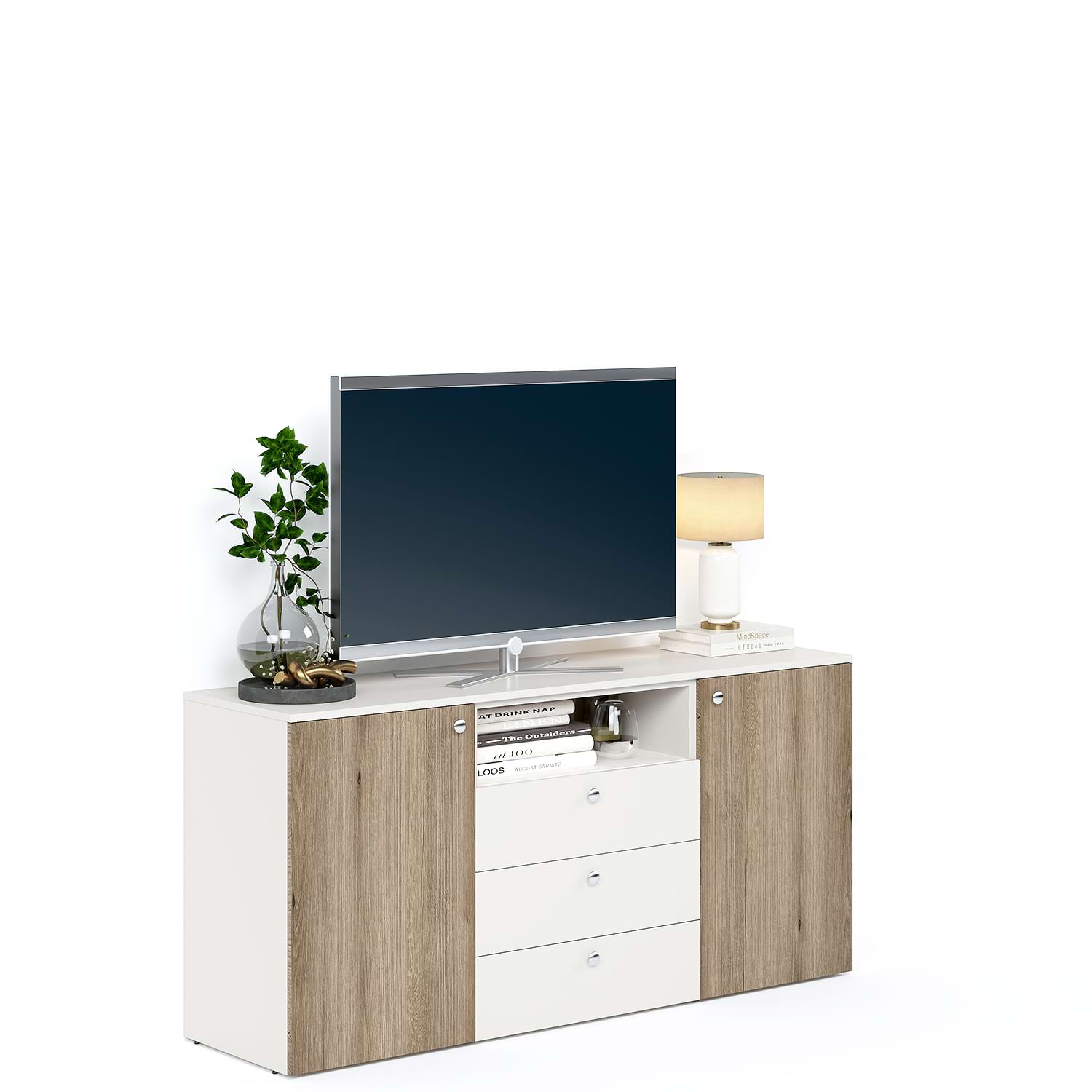 Comoda ARONA 150, A42, H74, 2U3S, Alb Portelan, Stejar