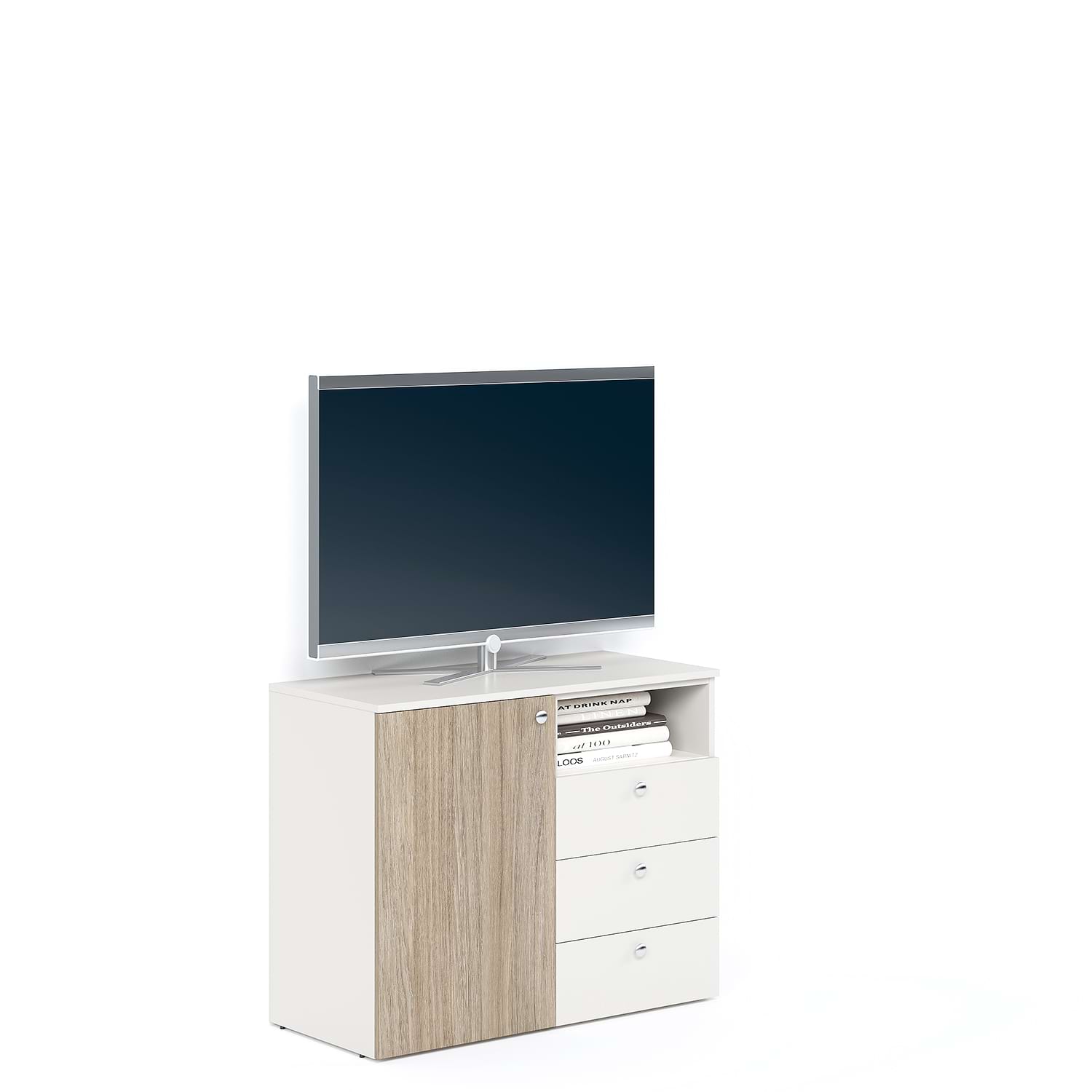 Comoda ARONA 90, A42, H74, 1U3S, Alb Portelan, Oak