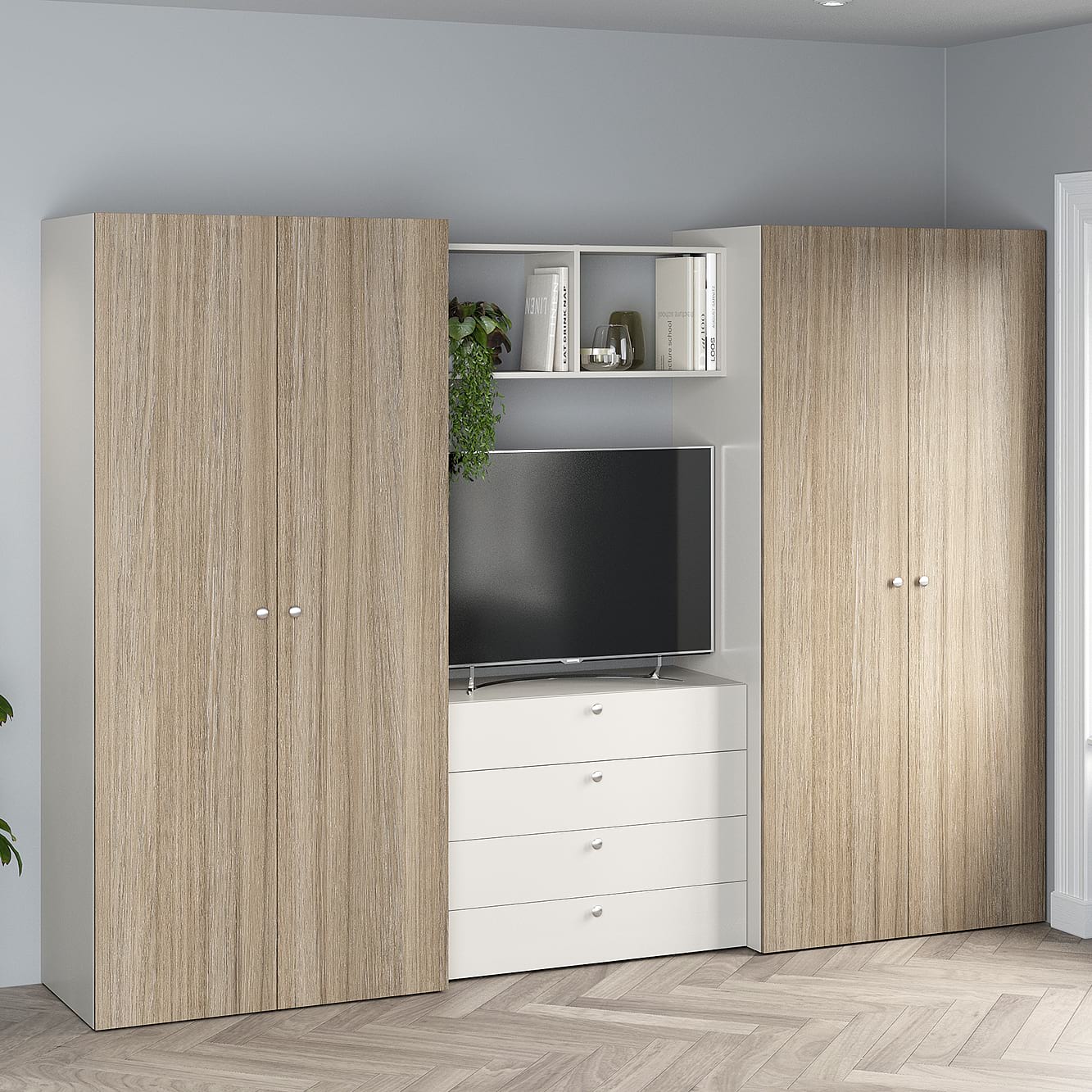 Dressing dormitor ARONA A 270, A50, H195, 4U4S, Alb Portelan, Oak