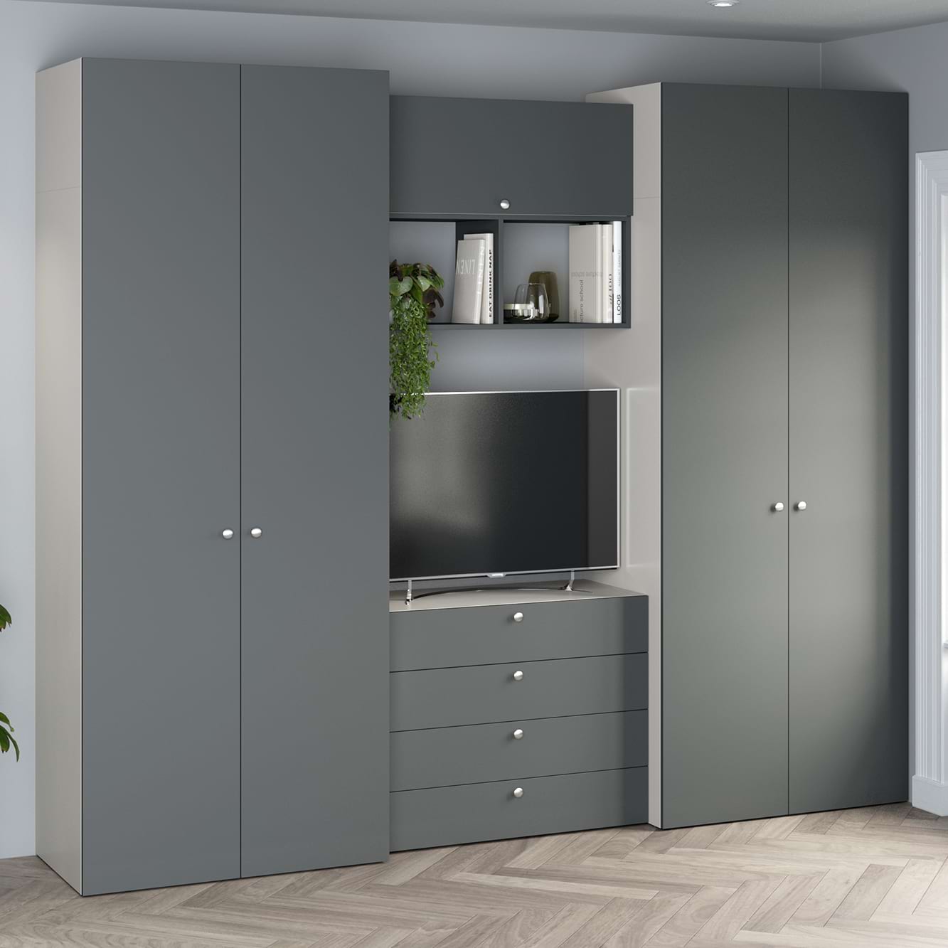 Dressing dormitor ARONA A 270, A50, H230, 5U4S, Alb Portelan, Antracit