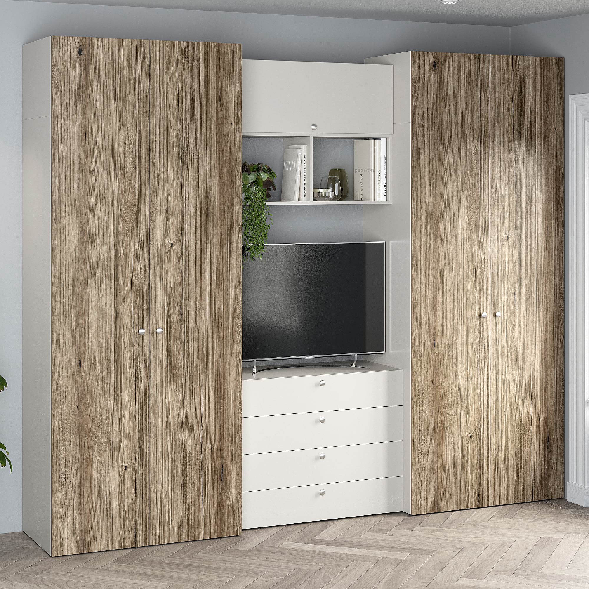 Dressing dormitor ARONA A 270, A50, H230, 5U4S, Alb Portelan, Stejar