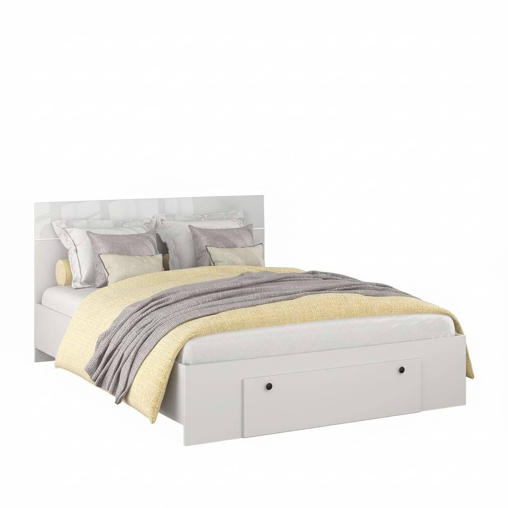 Pat AMBRO fara saltea 140x200 sertar frontal Alb Portelan