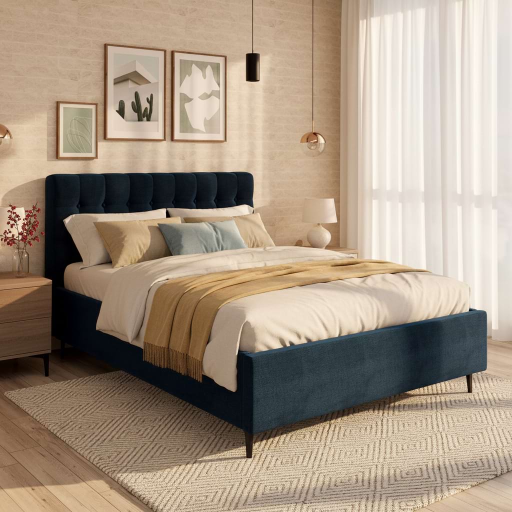 Pat tapitat GEORGIA PRO, 180x200, H116, somiera, catifea Albastra