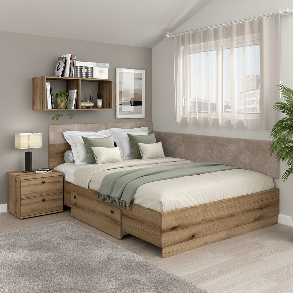 Pat colt AMBRO fara saltea 140x200 sertar lateral Stejar