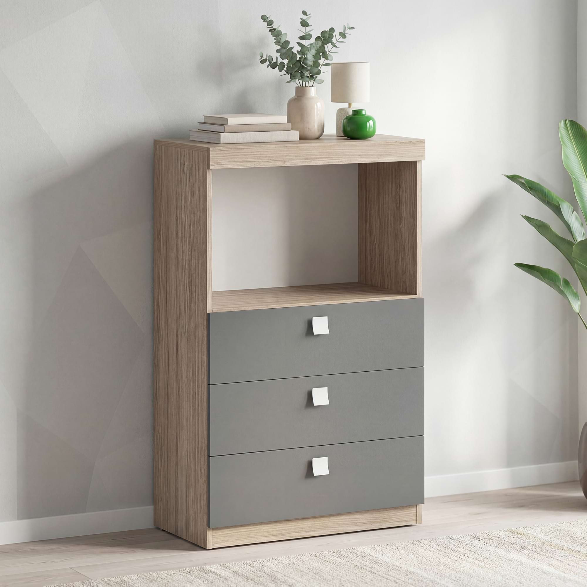 Comoda inalta LINEA 70, 3 sertare, Oak, Antracit