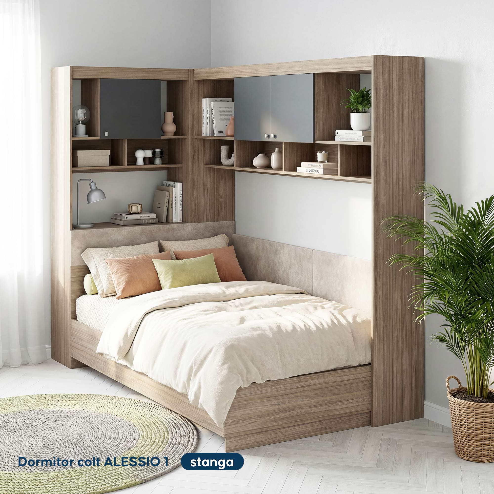 Dormitor colt ALESSIO 1 Oak Antracit