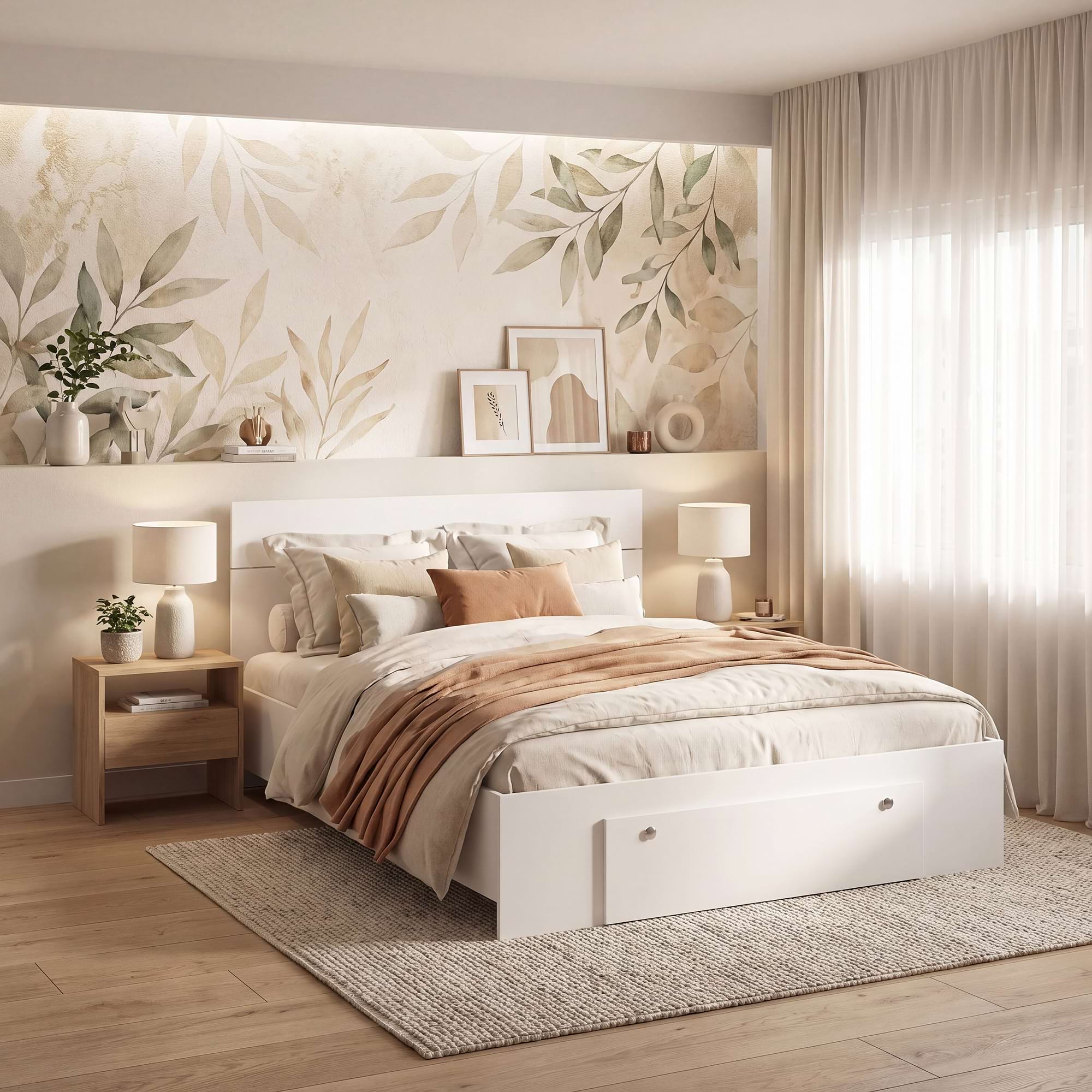 Pat AMBRO fara saltea, 140x200, sertar frontal, Alb