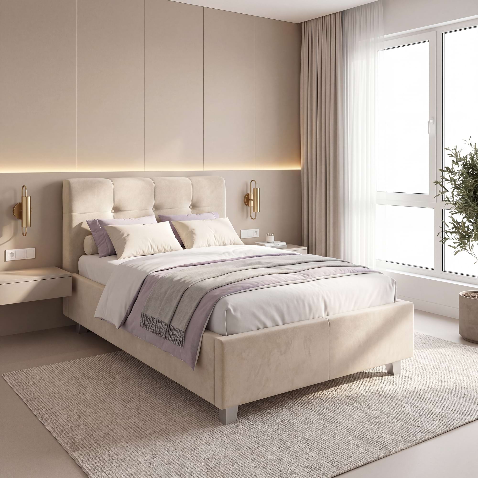 Pat tapitat de o persoana ARISA, 120x200, catifea Bej