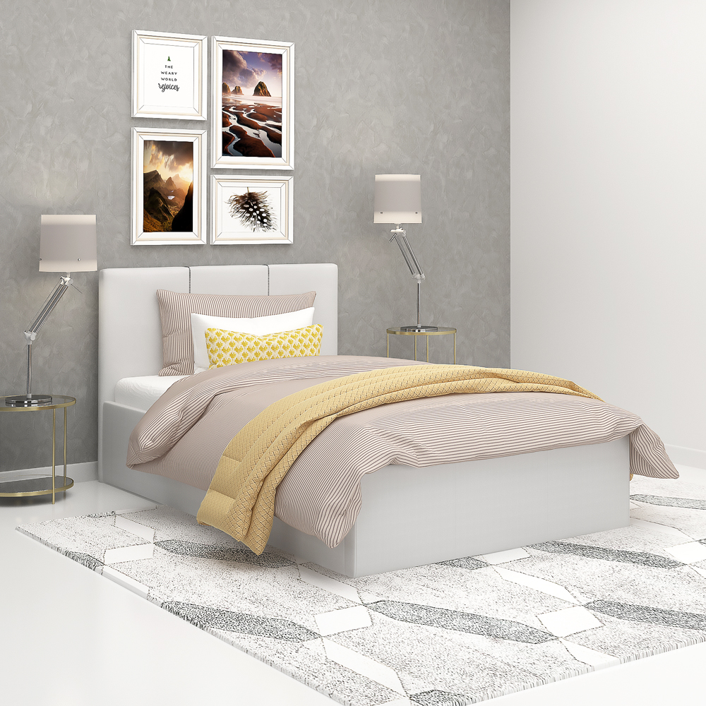 Pat copii tapitat serena 90cm, cu suport saltea fix, piele eco alb