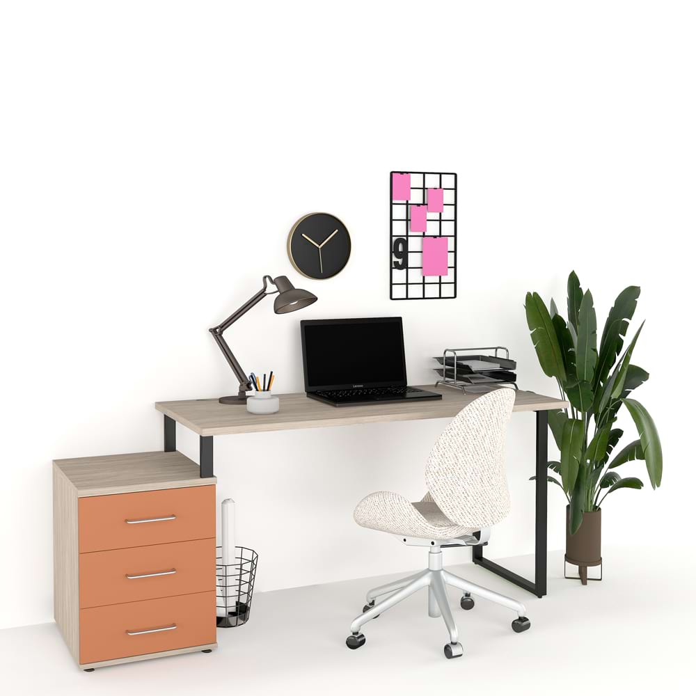 Birou studio 2, cu casetiera 3 sertare, oak, ginger