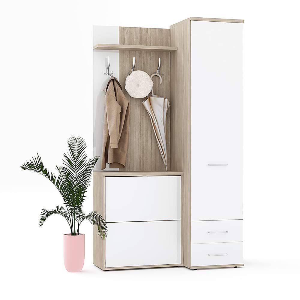 Mobilier hol riva cu pantofar dublu, configuratia riva4, oak, alb gloss