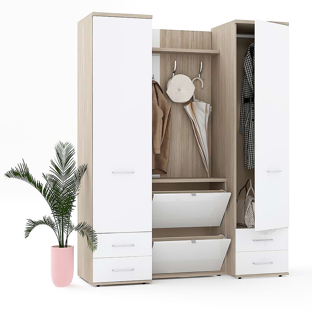 Mobilier hol riva cu pantofar dublu, configuratia riva1, oak, alb gloss