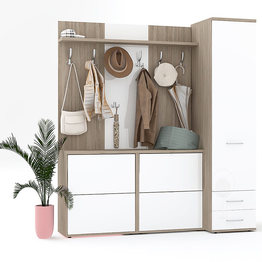 Mobilier hol riva, configuratia riva2, oak, alb gloss