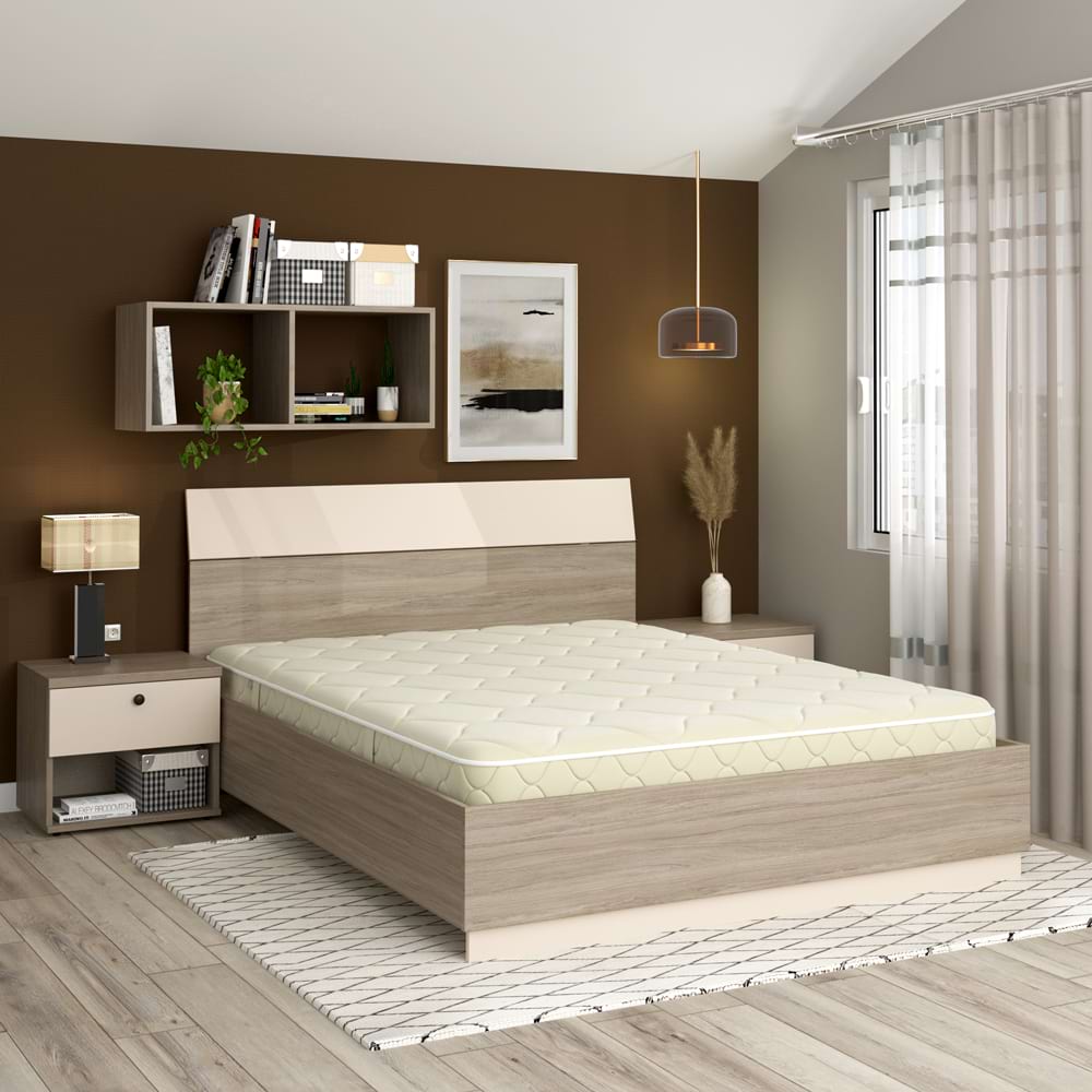 Oferta pat matrimonial ambro, oak, vizon, cu saltea inclusa