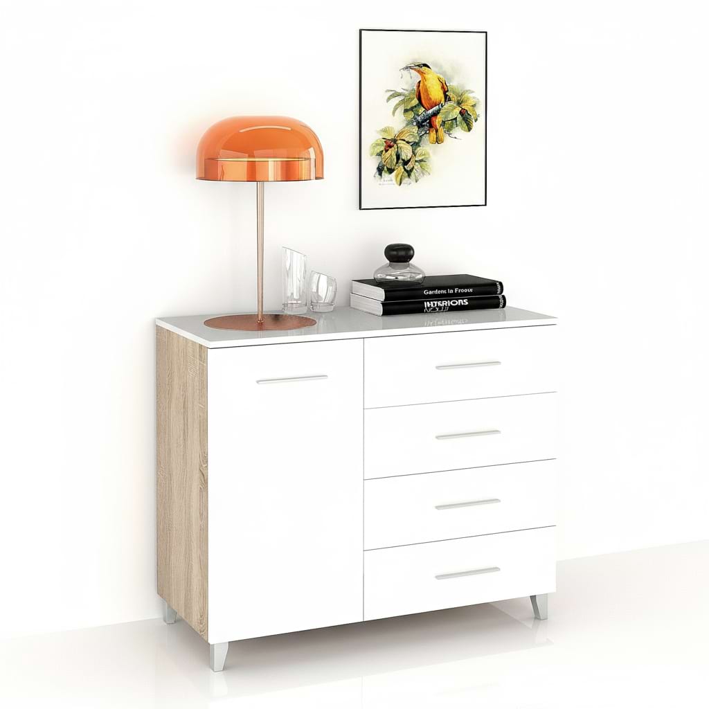 Comoda MATERO 105, 1U4S, Sonoma, Alb